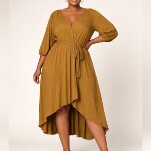 Ava & Viv Mustard High-Low Self-Tie Belt Dress For Women’s 2X Plus Size